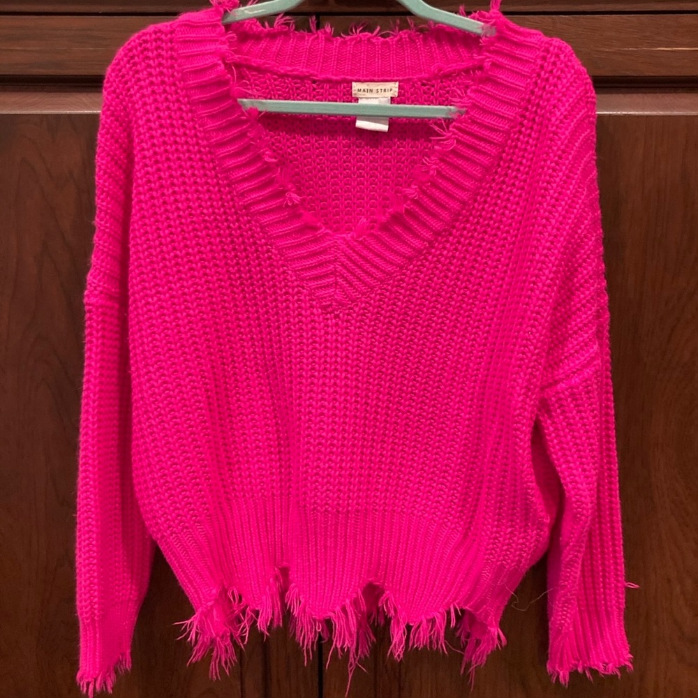 Main Strip Hot Pink V-Neck Sweater